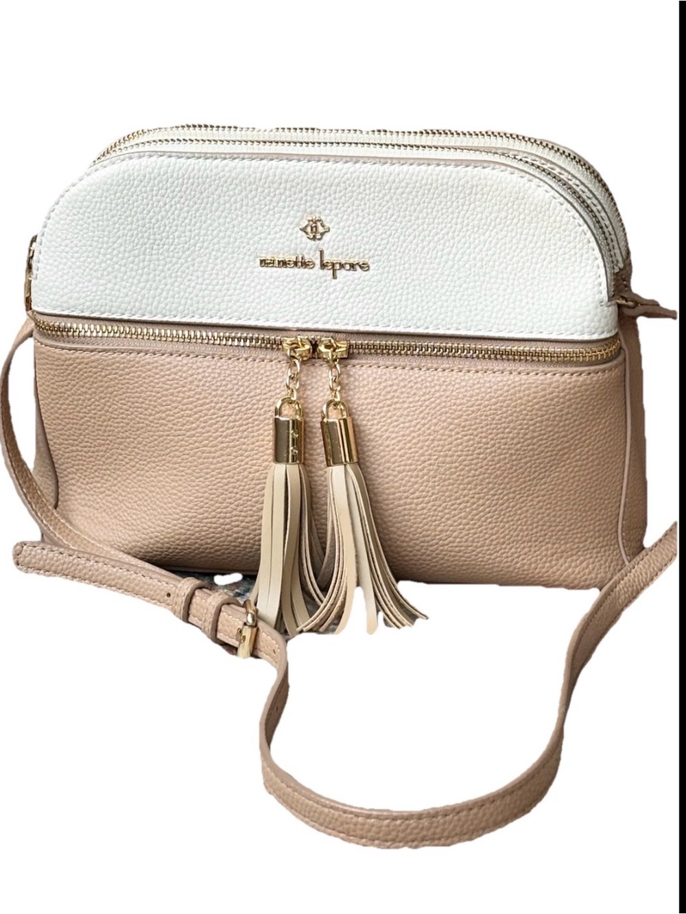 Nanette Lepore Triple Section Colorblock Crossbody EUC Beige & Ivory - Picture 2 of 12